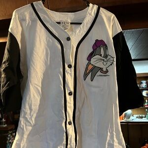 Vintage Looney Tunes Baseball Jersey Large Bugs Bunny and Taz button down 1993